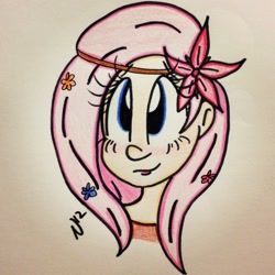 Size: 1024x1024 | Tagged: dead source, safe, artist:nauner, imported from derpibooru, fluttershy, human, female, hippie, humanized, solo