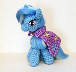 Size: 600x573 | Tagged: safe, artist:alisterosenheim, imported from derpibooru, trixie, pony, amigurumi, cape, clothes, crochet, irl, photo, plushie, solo