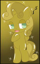 Size: 600x959 | Tagged: safe, artist:pokumii, imported from derpibooru, sweetie belle, pony, unicorn, one bad apple, :3, bipedal, female, filly, lidded eyes, luster dust, music notes, no pupils, open mouth, singing, solo, sweetie gold