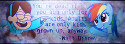 Size: 851x298 | Tagged: safe, artist:sandwichhorsearchive, imported from derpibooru, rainbow dash, gravity falls, mabel pines, quote, text, walt disney