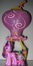 Size: 385x765 | Tagged: safe, artist:dinobutts, imported from derpibooru, spike, twilight sparkle, dragon, pony, unicorn, balloon, brushable, electronic toy, hot air balloon, irl, official, photo, toy, twinkling balloon, unicorn twilight