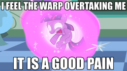 Size: 1280x720 | Tagged: safe, edit, edited screencap, imported from derpibooru, screencap, twilight sparkle, pony, the cutie mark chronicles, blank flank, chaos, dawn of war, female, filly, filly twilight sparkle, glowing eyes, image macro, magic surge, meme, psyker, solo, warhammer (game), warhammer 40k, younger