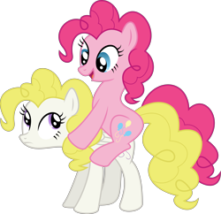 Size: 5559x5380 | Tagged: safe, artist:flutterwry, imported from derpibooru, pinkie pie, surprise, absurd resolution, g1, g1 to g4, g4, generation leap, pinkie pie riding surprise, ponies riding ponies, riding, simple background, transparent background, vector