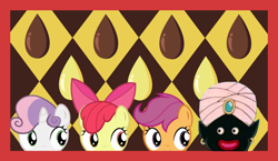 Size: 1000x578 | Tagged: safe, edit, imported from derpibooru, screencap, apple bloom, scootaloo, sweetie belle, one bad apple, dragon ball, dragonball z abridged, mr. popo