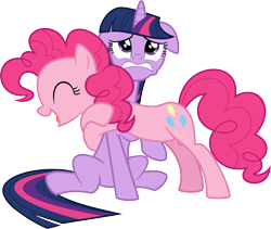 Size: 4999x4219 | Tagged: safe, artist:mrcbleck, imported from derpibooru, pinkie pie, twilight sparkle, earth pony, pony, unicorn, ^^, absurd resolution, duo, duo female, eyes closed, female, floppy ears, gritted teeth, hooves, horn, hug, mare, multicolored mane, multicolored tail, open mouth, open smile, palindrome get, pink mane, pink tail, simple background, sitting, smiling, tail, transparent background, unicorn twilight, vector