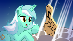 Size: 5688x3200 | Tagged: safe, artist:bipole, imported from derpibooru, lyra heartstrings, pony, ariel, female, foam finger, hand, human lovers, lyriel, solo, the little mermaid, underwater