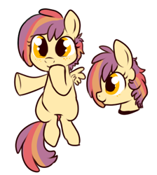 Size: 373x417 | Tagged: safe, artist:lulubell, imported from derpibooru, magical lesbian spawn, next generation, offspring, parent:apple bloom, parent:scootaloo, parents:scootabloom, simple background, white background