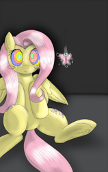 Size: 750x1187 | Tagged: artist needed, source needed, safe, artist:hypno, imported from derpibooru, fluttershy, butterfly, pegasus, pony, female, hooves, hypnosis, mare, sitting, solo