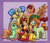 Size: 1000x852 | Tagged: safe, artist:atryl, imported from derpibooru, oc, oc only, oc:featherheart, earth pony, pegasus, pony, unicorn, boots, bow, camera, female, group, hair bow, happy, hat, lying down, male, mare, open mouth, prone, shoes, stallion