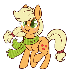 Size: 433x425 | Tagged: safe, artist:lulubell, imported from derpibooru, applejack, earth pony, pony, clothes, female, hatless, mare, missing accessory, pixel art, scarf, simple background, solo, transparent background