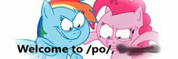 Size: 300x100 | Tagged: safe, imported from derpibooru, pinkie pie, rainbow dash, /po/, censored, hotdiggysemen