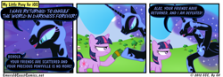 Size: 950x331 | Tagged: safe, artist:gx, imported from derpibooru, derpy hooves, nightmare moon, princess luna, twilight sparkle, pegasus, pony, unicorn, cardboard box, comic, crack is cheaper, dollar, female, gameloft, horsepower, mare, parody, pay2win, twilight is not amused, twilight sparkle is not amused, unamused, unicorn twilight