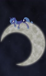 Size: 3000x5000 | Tagged: safe, artist:gatitonyaa, imported from derpibooru, princess luna, pony, crescent moon, female, moon, s1 luna, scrunchy face, solo, tangible heavenly object