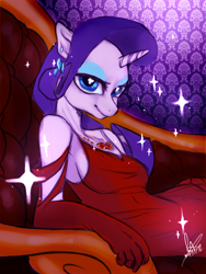 Size: 1200x1600 | Tagged: safe, artist:carykaiba, imported from derpibooru, rarity, anthro, clothes, dress, necklace, solo