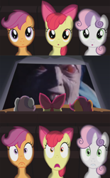 Size: 800x1290 | Tagged: safe, imported from derpibooru, apple bloom, scootaloo, sweetie belle, exploitable meme, kamen rider, kamen rider shin, meme, shin kamen rider prologue, theater meme