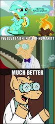 Size: 604x1357 | Tagged: safe, imported from derpibooru, lyra heartstrings, crossover, farnsworth, futurama, i don't like humans anymore, meme, ponified