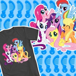 Size: 1000x1000 | Tagged: safe, artist:psaply, imported from derpibooru, applejack, fluttershy, pinkie pie, rainbow dash, rarity, twilight sparkle, clothes, shirt, toy based