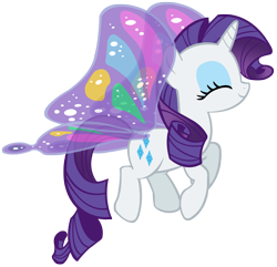 Size: 1912x1843 | Tagged: safe, artist:purplefairy456, imported from derpibooru, rarity, pony, unicorn, sonic rainboom (episode), artificial wings, augmented, butterfly rarity, butterfly wings, eyes closed, female, flying, glimmer wings, gossamer wings, magic, magic wings, simple background, solo, transparent background, vector, wings