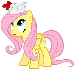 Size: 1656x1540 | Tagged: safe, artist:purplefairy456, imported from derpibooru, elizabeak, fluttershy, chicken, pegasus, pony, chicken on your head, looking up, simple background, transparent background, vector