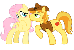 Size: 2410x1644 | Tagged: safe, artist:acstlu, imported from derpibooru, braeburn, fluttershy, blushing, braeshy, cute, female, male, shipping, straight