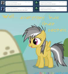 Size: 1280x1387 | Tagged: dead source, safe, artist:drumblastingquilava, imported from derpibooru, daring do, ask, askdashanddo, filly, filly daring do, tumblr