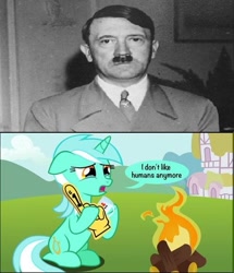 Size: 517x600 | Tagged: safe, imported from derpibooru, lyra heartstrings, human, pony, unicorn, adolf hitler, foam finger, forced meme, i don't like humans anymore, irl, irl human, meme, photo