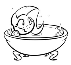 Size: 351x319 | Tagged: safe, artist:shoutingisfun, imported from derpibooru, fluttershy, pony, bath, cute, female, monochrome, solo