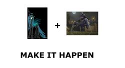 Size: 1576x864 | Tagged: safe, imported from derpibooru, queen chrysalis, changeling, all caps, chryssalid, exploitable meme, make it happen, meme, meta, x-com