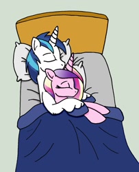 Size: 1065x1312 | Tagged: safe, artist:dragonblood6400, imported from derpibooru, princess cadance, shining armor, alicorn, pony, unicorn, bed, blanket, cuddling, duo, female, hug, hug from behind, male, mare, pillow, shiningcadance, shipping, sleeping, spooning, stallion, straight