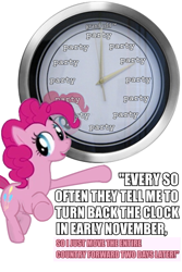 Size: 435x650 | Tagged: safe, imported from derpibooru, pinkie pie, caption, clock, daylight savings, election, just look at the time, meme, party, pinkie time, politics, republican