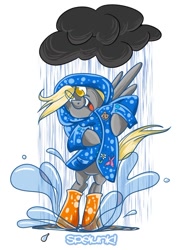 Size: 548x771 | Tagged: safe, artist:bunnimation, imported from derpibooru, derpy hooves, pegasus, pony, female, galoshes, mare, puddle, rain, raincloud, raincoat, solo, wellington boots