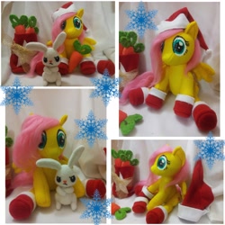 Size: 4000x4000 | Tagged: safe, artist:leelootaa, imported from derpibooru, angel bunny, fluttershy, boots, christmas, hat, irl, photo, plushie, solo