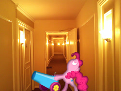 Size: 1600x1200 | Tagged: safe, artist:bjtmugen, imported from derpibooru, pinkie pie, pony, door, hallway, irl, party cannon, photo, ponies in real life, vector