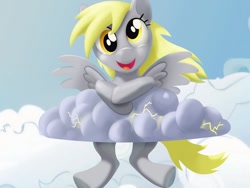 Size: 1024x768 | Tagged: safe, artist:acetrainer44, imported from derpibooru, derpy hooves, pegasus, pony, cloud, cloudy, female, mare, smiling, solo