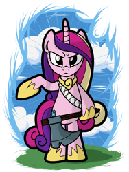 Size: 788x1050 | Tagged: safe, artist:epulson, imported from derpibooru, princess cadance, pony, axe, bipedal, sash, weapon