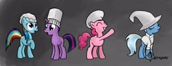 Size: 3153x1227 | Tagged: safe, artist:tetrapony, imported from derpibooru, pinkie pie, rainbow dash, trixie, twilight sparkle, chef, hat