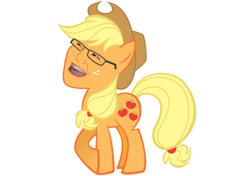 Size: 570x402 | Tagged: safe, artist:fiery-biscuit, edit, imported from derpibooru, applejack, glasses, wat