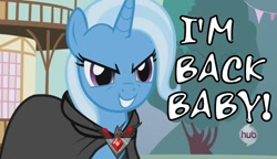 Size: 927x534 | Tagged: safe, imported from derpibooru, trixie, magic duel, caption, cloak, clothes, futurama, image macro, meme, trixie yells at everything