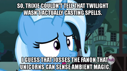 Size: 854x480 | Tagged: safe, imported from derpibooru, trixie, magic duel, caption, image macro, meta