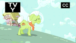Size: 603x339 | Tagged: safe, edit, edited screencap, imported from derpibooru, screencap, granny smith, scootaloo, season 3, sleepless in ponyville, animated, female, gif, image macro, like a boss, scooter, tv rating, tv-y