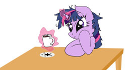 Size: 1798x1006 | Tagged: safe, artist:thoroclock, imported from derpibooru, twilight sparkle, pony, coffee, female, morning ponies, solo