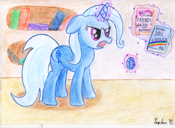 Size: 1741x1276 | Tagged: safe, artist:legeden, imported from derpibooru, trixie, book, gem, traditional art