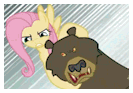 Size: 133x93 | Tagged: safe, edit, edited screencap, imported from derpibooru, screencap, fluttershy, harry, bear, lesson zero, animated, deviantart stamp, hub logo, picture for breezies, stamp