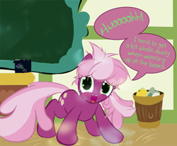 Size: 638x525 | Tagged: safe, artist:frist44, imported from derpibooru, cheerilee, pony, :3, ask, cheeribetes, cheerilee-s-chalkboard, classroom, cute, dialogue, dirty, messy mane, ponyville schoolhouse