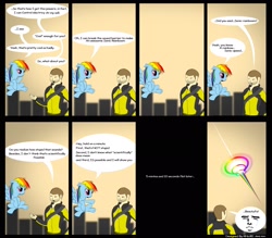 Size: 2466x2158 | Tagged: safe, artist:rncillo, imported from derpibooru, rainbow dash, human, cole macgrath, comic, crossover, grammatical error, infamous, sonic rainboom, yaranaika