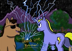 Size: 610x427 | Tagged: safe, imported from derpibooru, butt, cole macgrath, infamous, lightning, plot, ponified, zeke dunbar