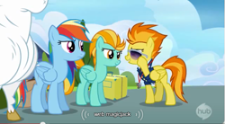 Size: 641x355 | Tagged: safe, imported from derpibooru, screencap, bulk biceps, lightning dust, rainbow dash, spitfire, wonderbolts academy, youtube caption