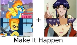 Size: 956x554 | Tagged: safe, imported from derpibooru, derpy hooves, lightning bolt, lyra heartstrings, spitfire, white lightning, pegasus, pony, the best night ever, wonderbolts academy, blue moon, clothes, desk, exploitable meme, female, katsuragi misato, make it happen, mare, neon genesis evangelion, paperwork, spitfire's office, uniform, wonderbolts dress uniform, wonderbolts uniform