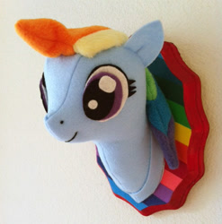 Size: 478x484 | Tagged: safe, artist:misfitmenagerie, imported from derpibooru, rainbow dash, pony, etsy, irl, mounted head, photo, plushie, solo, trophy