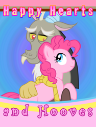 Size: 768x1024 | Tagged: safe, artist:ludiculouspegasus, imported from derpibooru, discord, pinkie pie, discopie, female, hearts and hooves day, male, shipping, straight, valentine